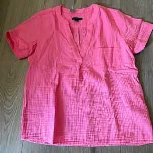 NWT J. Crew V-neck Double Gauze Popover Top in Pink - XS